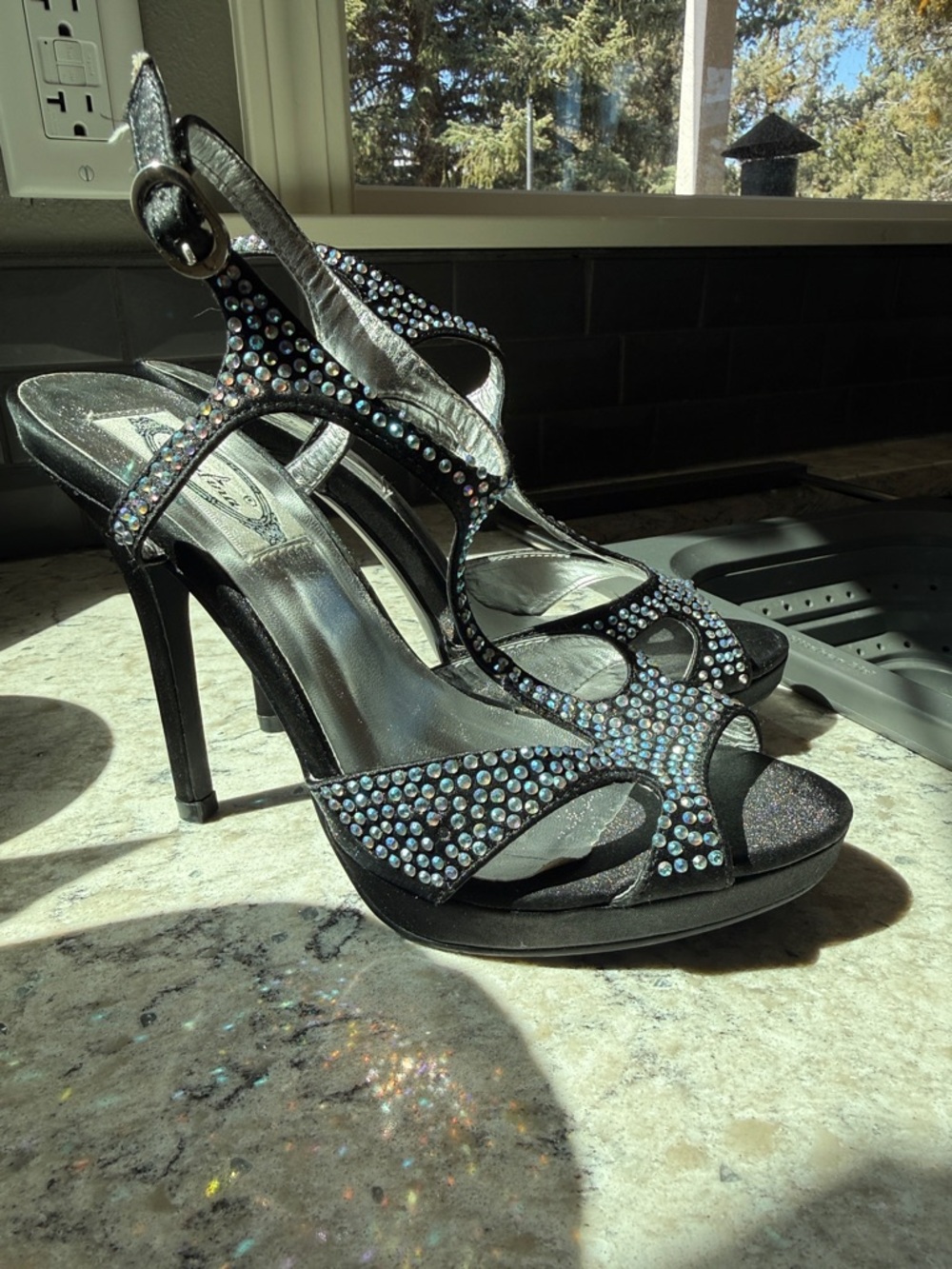 Italina Black Crystal-Embellished Stiletto Sandals